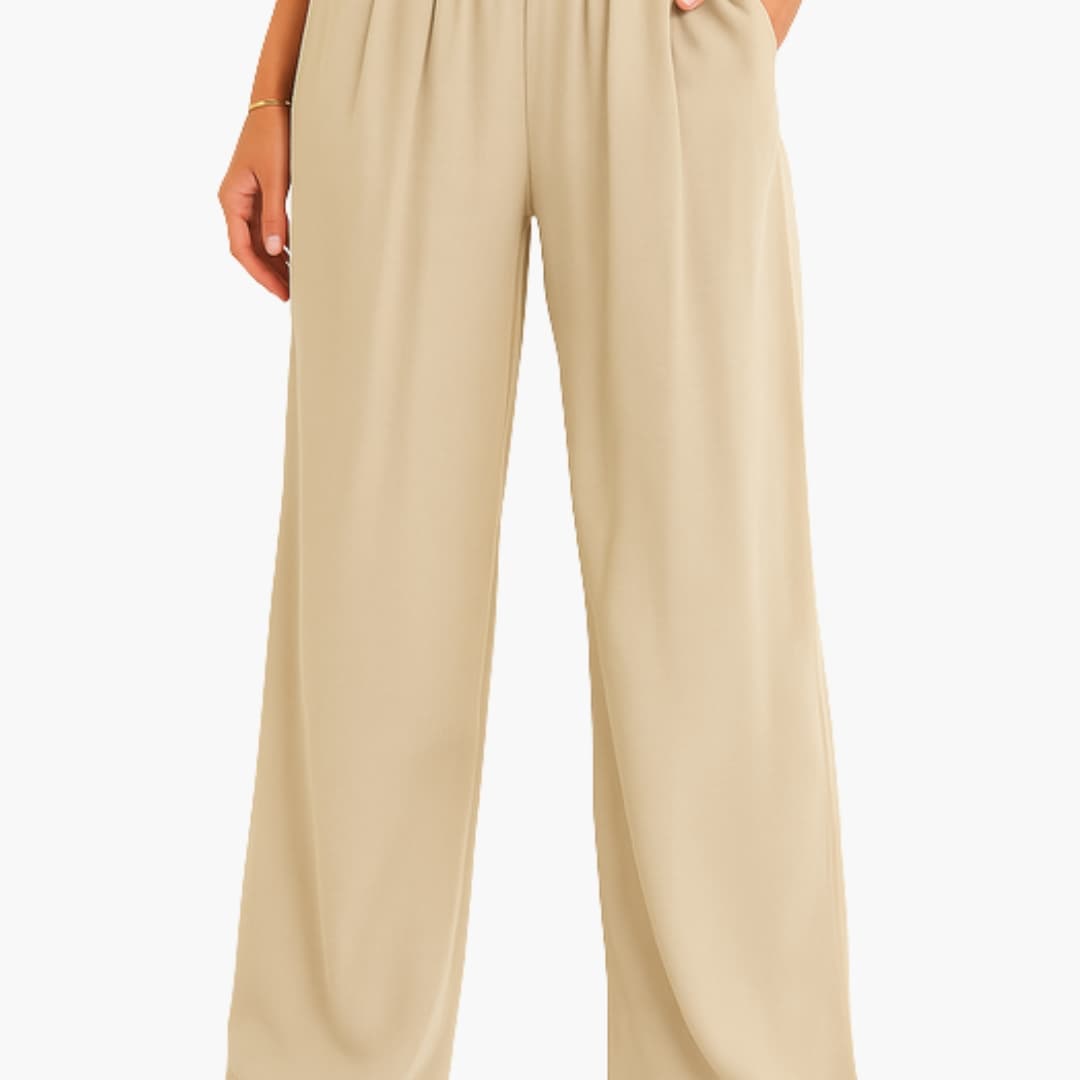 Women's High Waist Wide Leg Pants Elastic Waistband