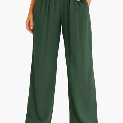 Women's High Waist Wide Leg Pants Elastic Waistband