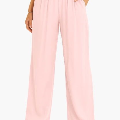 Women's High Waist Wide Leg Pants Elastic Waistband
