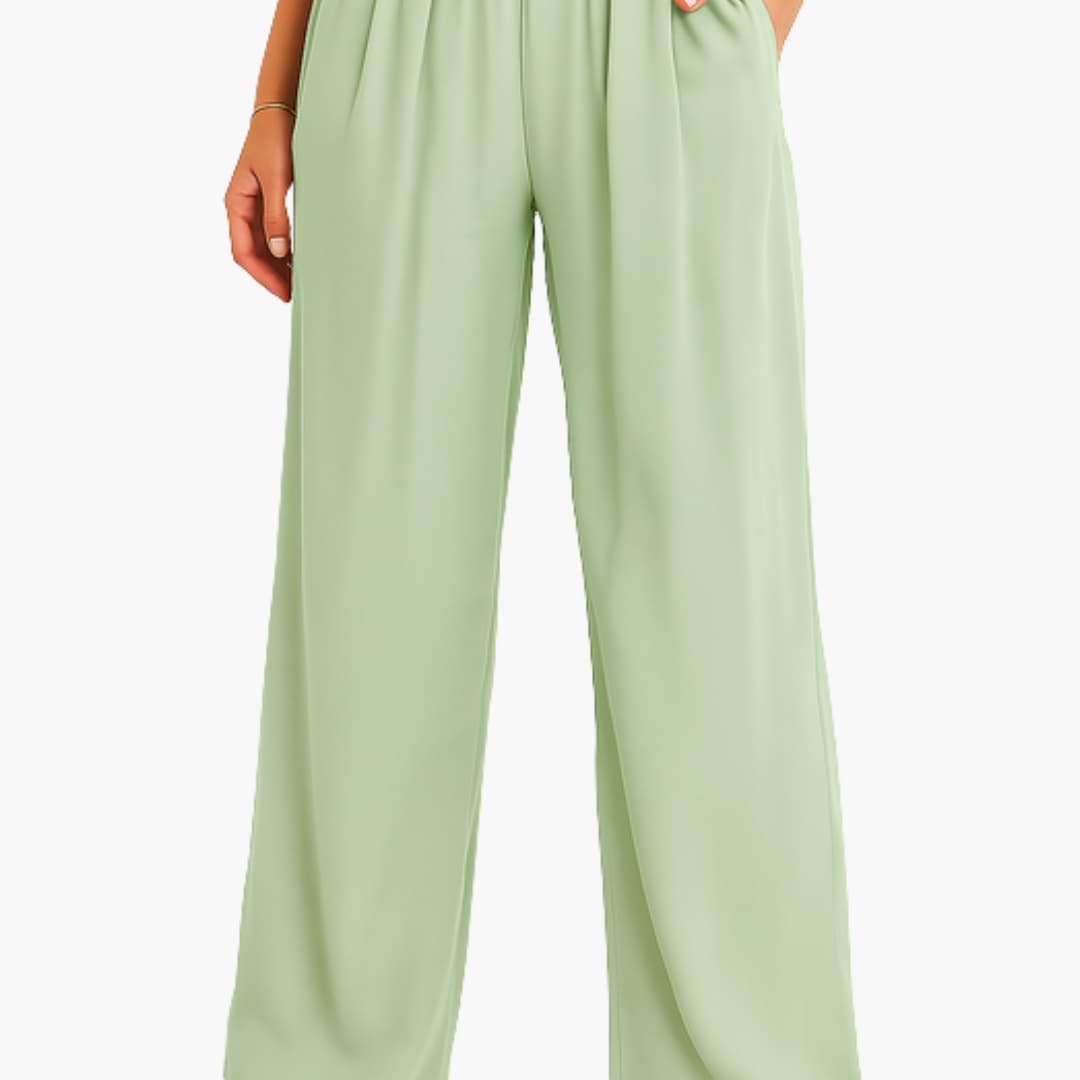 Women's High Waist Wide Leg Pants Elastic Waistband