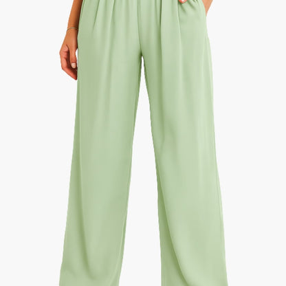 Women's High Waist Wide Leg Pants Elastic Waistband