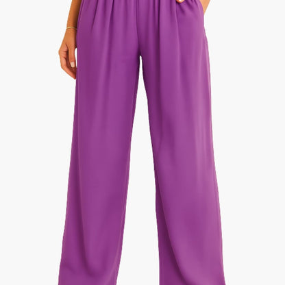 Women's High Waist Wide Leg Pants Elastic Waistband