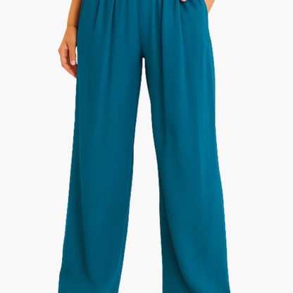 Women's High Waist Wide Leg Pants Elastic Waistband