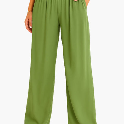 Women's High Waist Wide Leg Pants Elastic Waistband