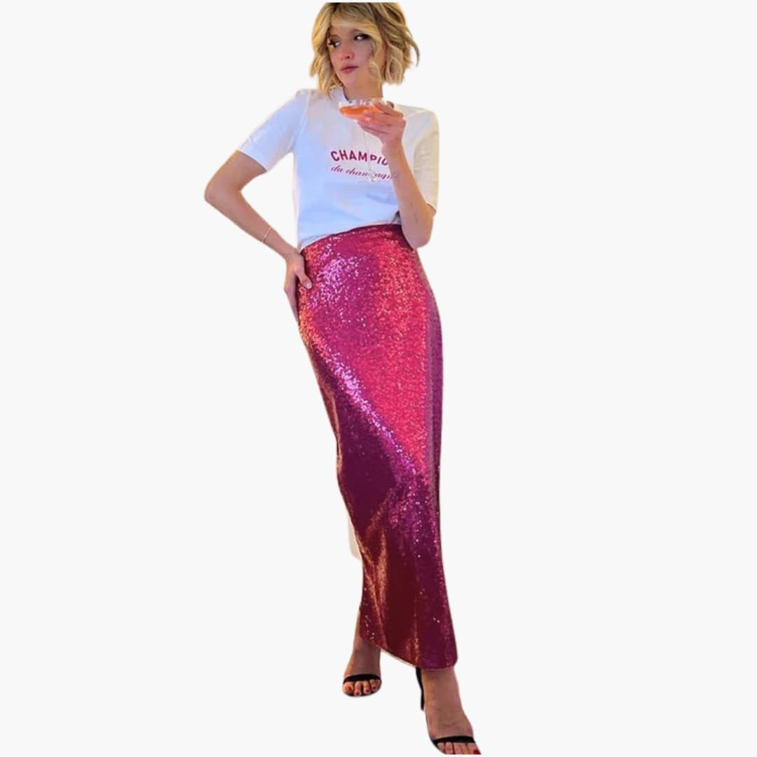 Women's Sequin Maxi Skirt High Waist - Vonnera