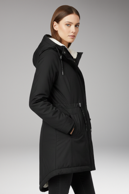 Women's Hooded Parka Coat Zip Closure Side Pockets