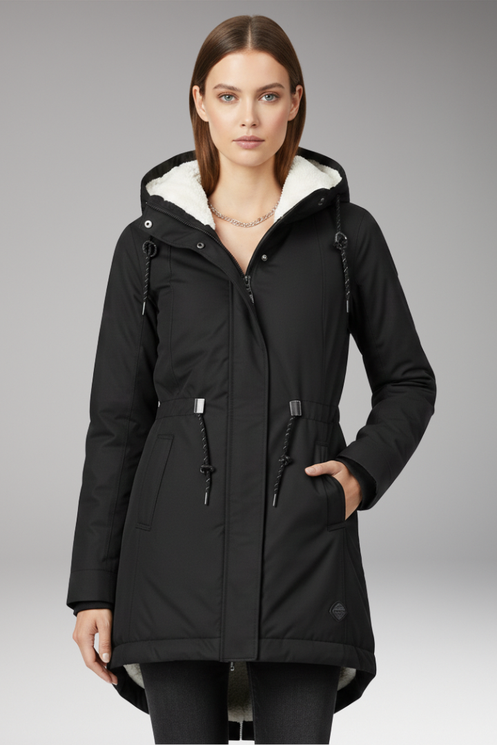 Women's Hooded Parka Coat Zip Closure Side Pockets