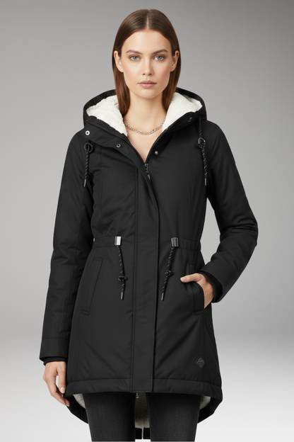 Women's Hooded Parka Coat Zip Closure Side Pockets