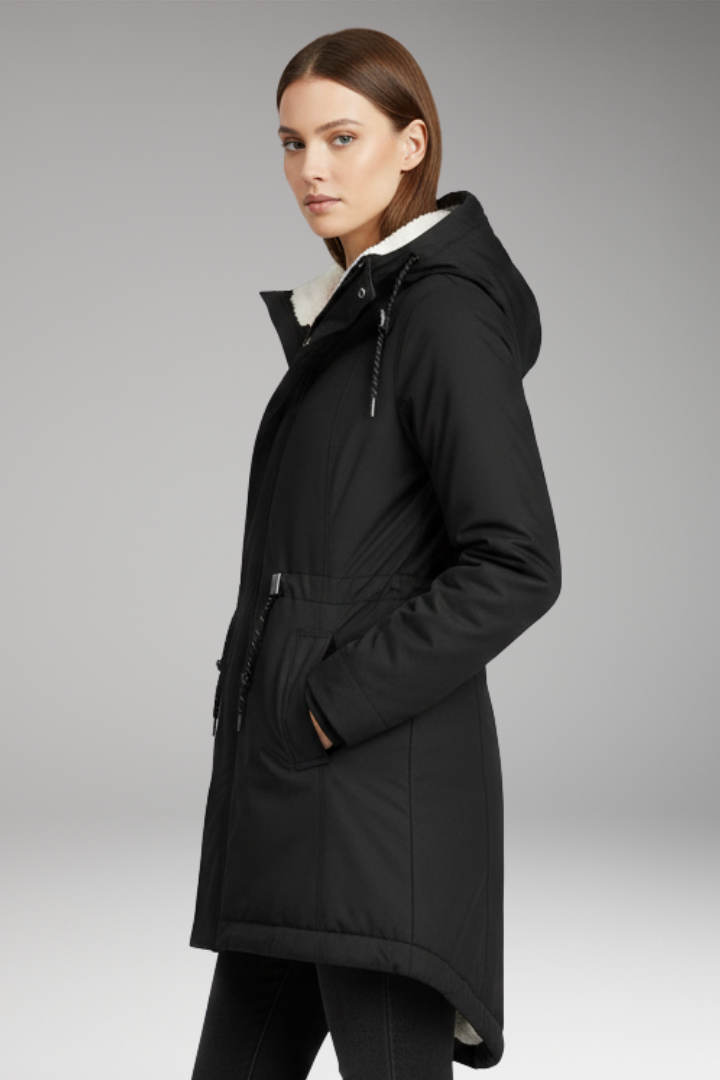 Women's Hooded Parka Coat Zip Closure Side Pockets