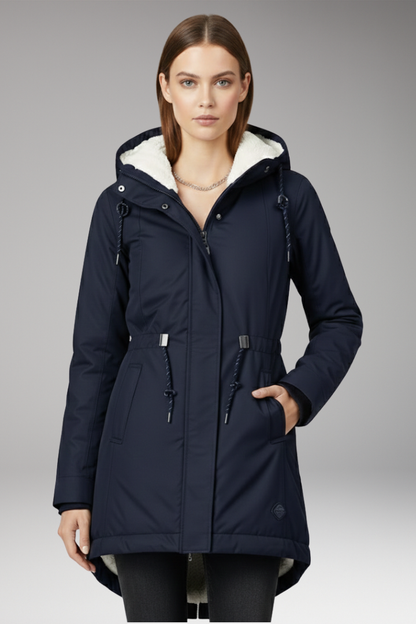 Women's Hooded Parka Coat Zip Closure Side Pockets