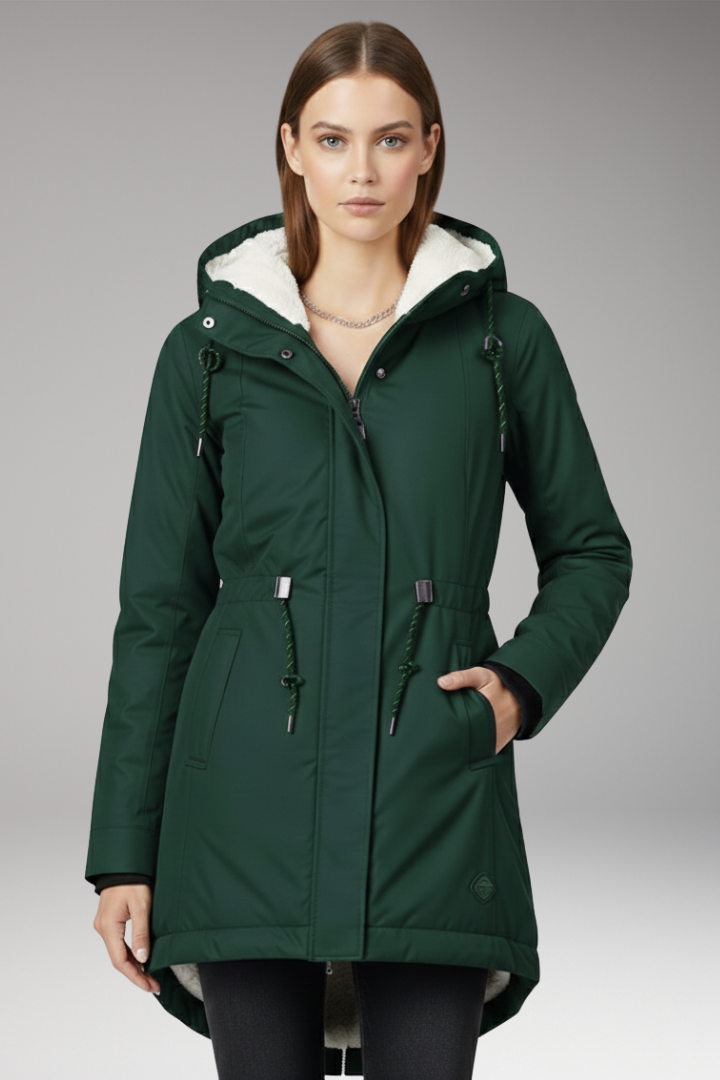 Women's Hooded Parka Coat Zip Closure Side Pockets