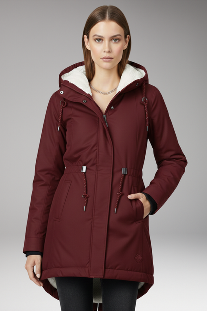 Women's Hooded Parka Coat Zip Closure Side Pockets