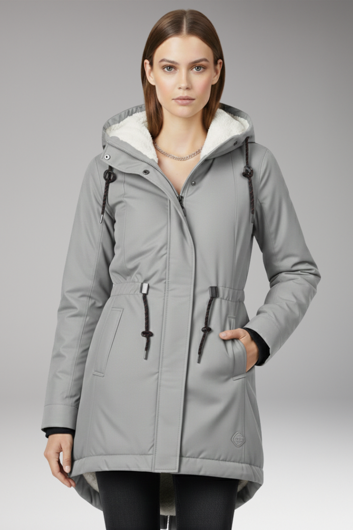 Women's Hooded Parka Coat Zip Closure Side Pockets