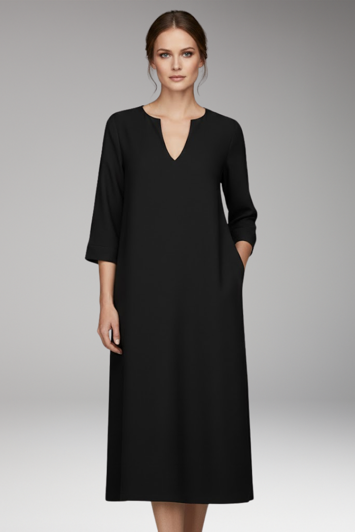 Women's V-Neck Knee-Length Dress Three-Quarter Sleeves