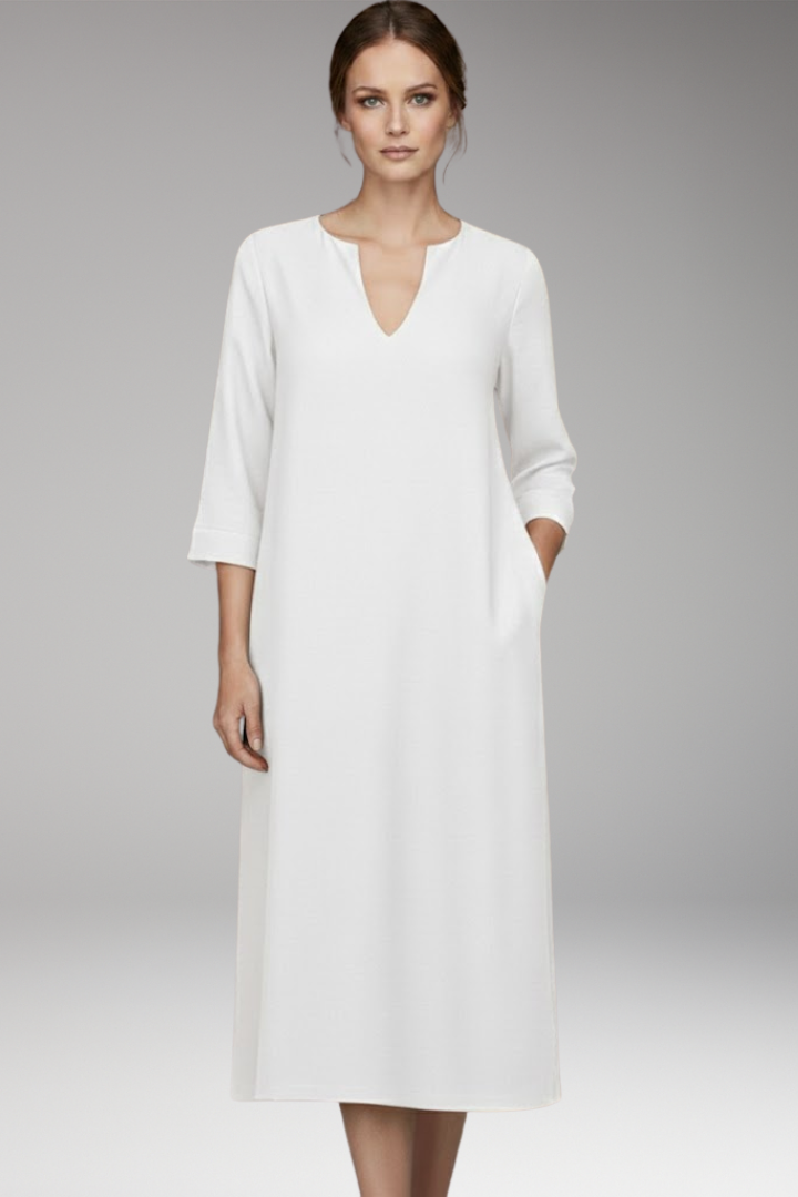 Women's V-Neck Knee-Length Dress Three-Quarter Sleeves
