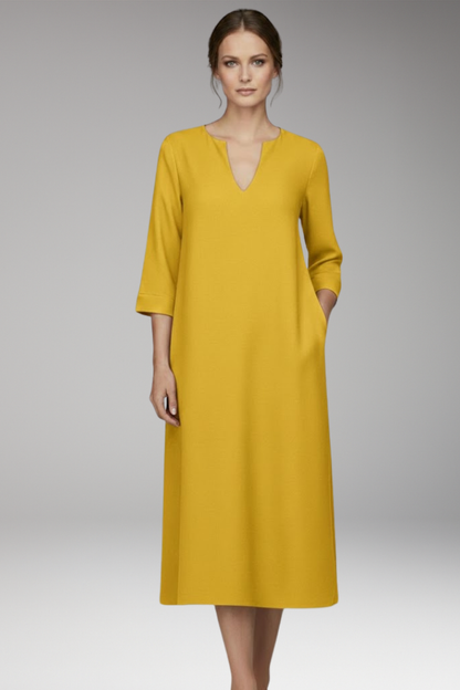 Women's V-Neck Knee-Length Dress Three-Quarter Sleeves