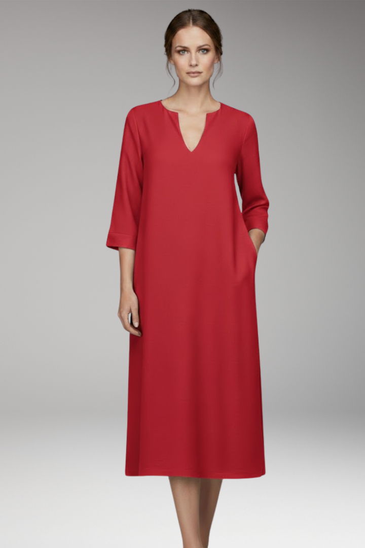 Women's V-Neck Knee-Length Dress Three-Quarter Sleeves