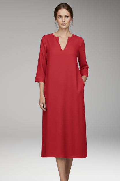 Women's V-Neck Knee-Length Dress Three-Quarter Sleeves