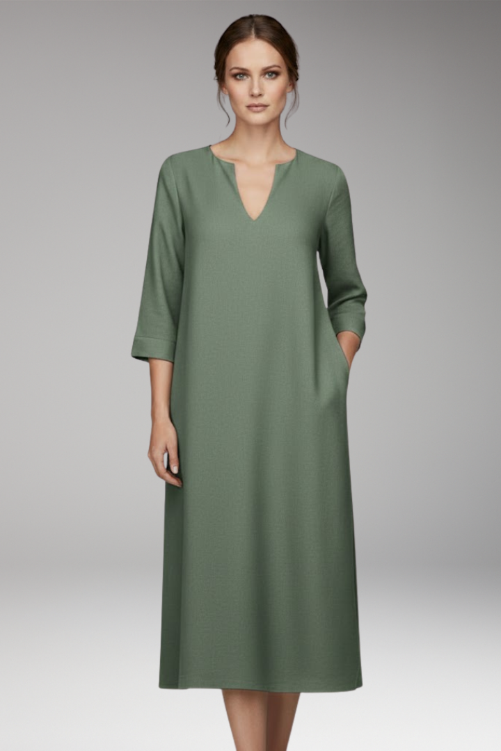 Women's V-Neck Knee-Length Dress Three-Quarter Sleeves
