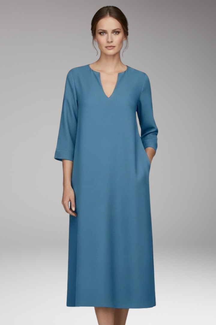Women's V-Neck Knee-Length Dress Three-Quarter Sleeves