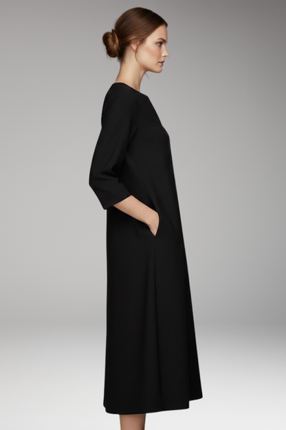 Women's V-Neck Knee-Length Dress Three-Quarter Sleeves