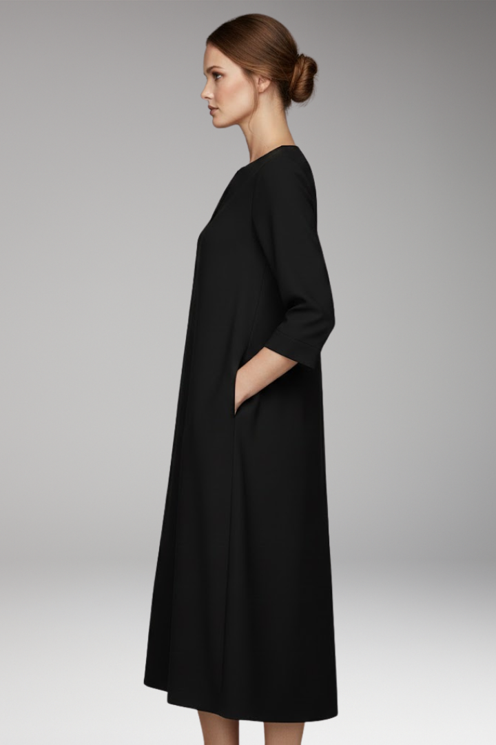 Women's V-Neck Knee-Length Dress Three-Quarter Sleeves