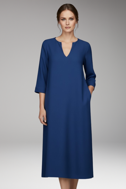 Women's V-Neck Knee-Length Dress Three-Quarter Sleeves