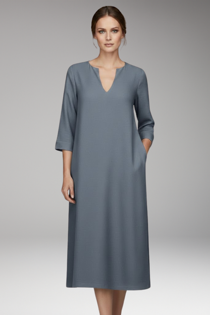 Women's V-Neck Knee-Length Dress Three-Quarter Sleeves