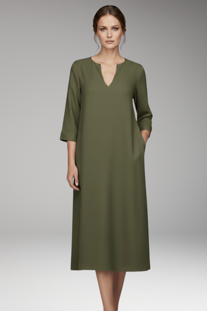 Women's V-Neck Knee-Length Dress Three-Quarter Sleeves