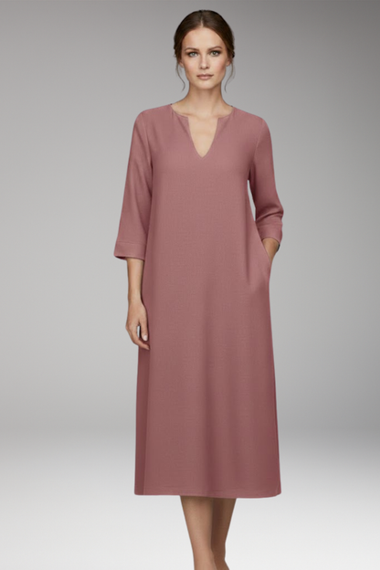 Women's V-Neck Knee-Length Dress Three-Quarter Sleeves