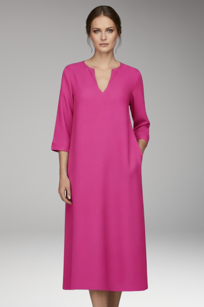 Women's V-Neck Knee-Length Dress Three-Quarter Sleeves