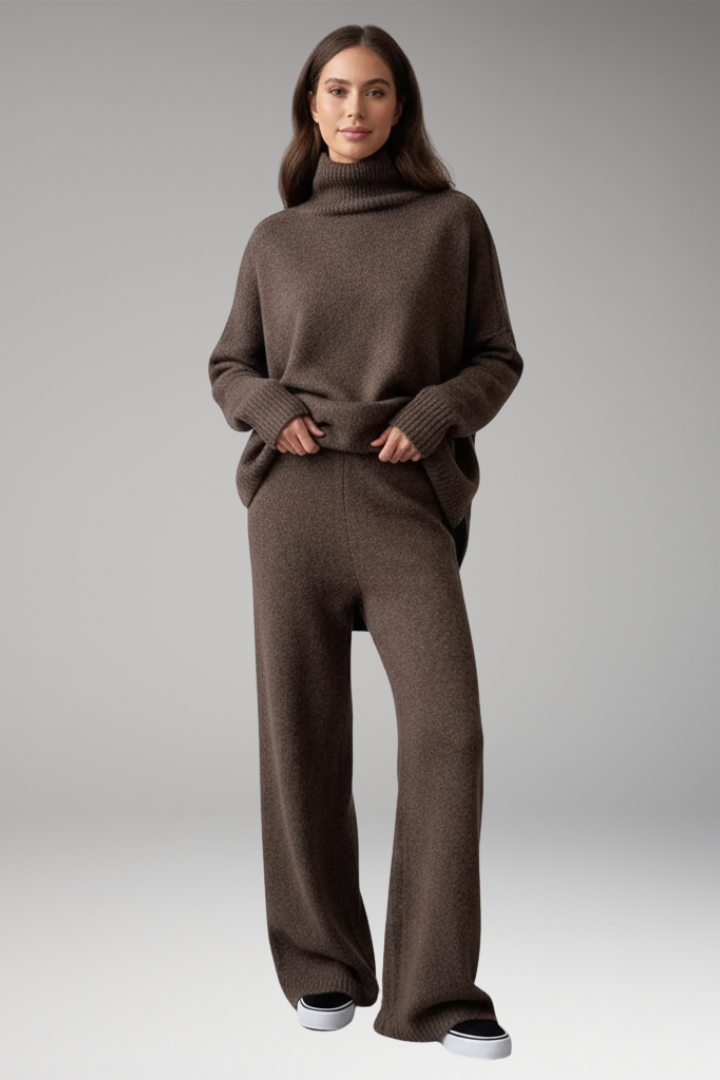 Women's Knit Turtleneck Jumper And Wide Leg Pants Set