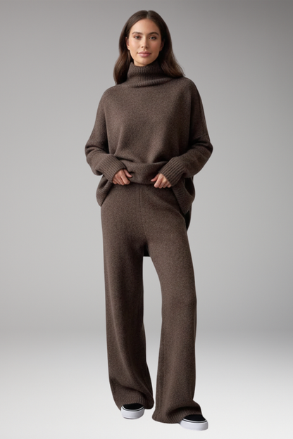Women's Knit Turtleneck Jumper And Wide Leg Pants Set
