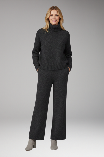 Women's Knit Turtleneck Jumper And Wide Leg Pants Set
