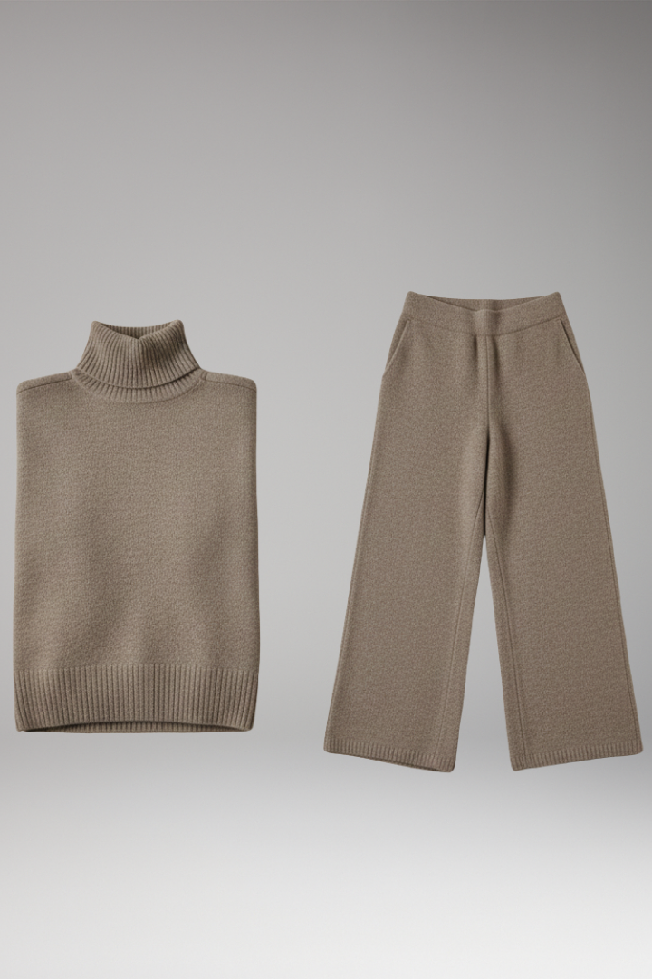 Women's Knit Turtleneck Jumper And Wide Leg Pants Set - Vonnera