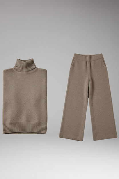 Women's Knit Turtleneck Jumper And Wide Leg Pants Set - Vonnera