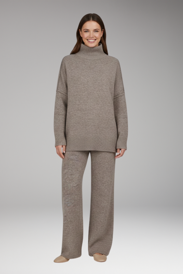 Women's Knit Turtleneck Jumper And Wide Leg Pants Set