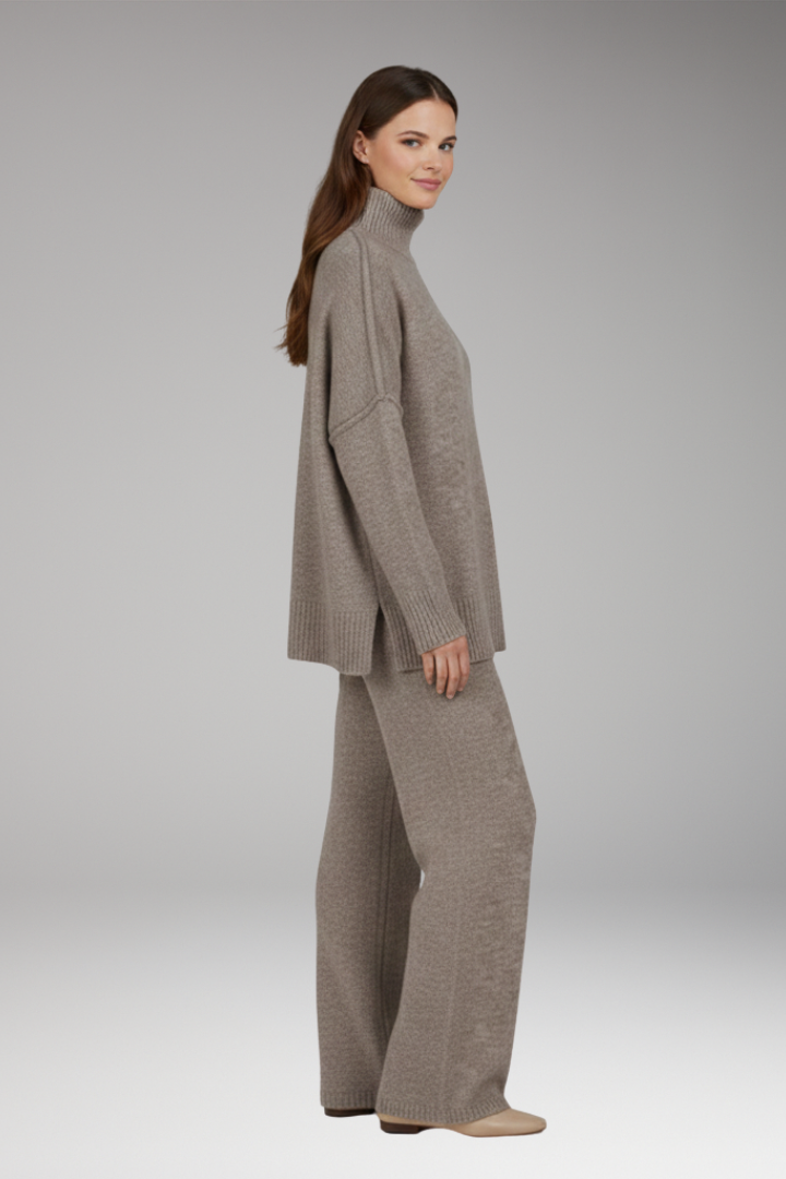 Women's Knit Turtleneck Jumper And Wide Leg Pants Set
