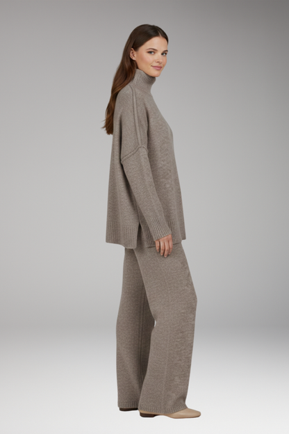 Women's Knit Turtleneck Jumper And Wide Leg Pants Set