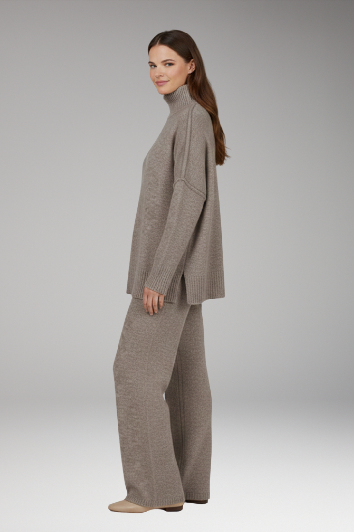 Women's Knit Turtleneck Jumper And Wide Leg Pants Set
