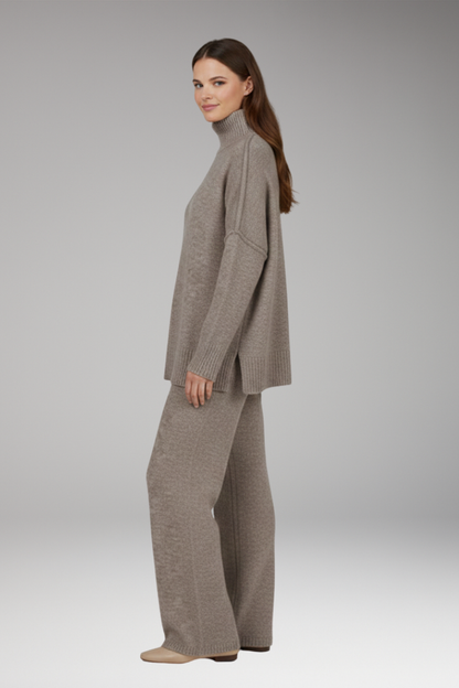 Women's Knit Turtleneck Jumper And Wide Leg Pants Set