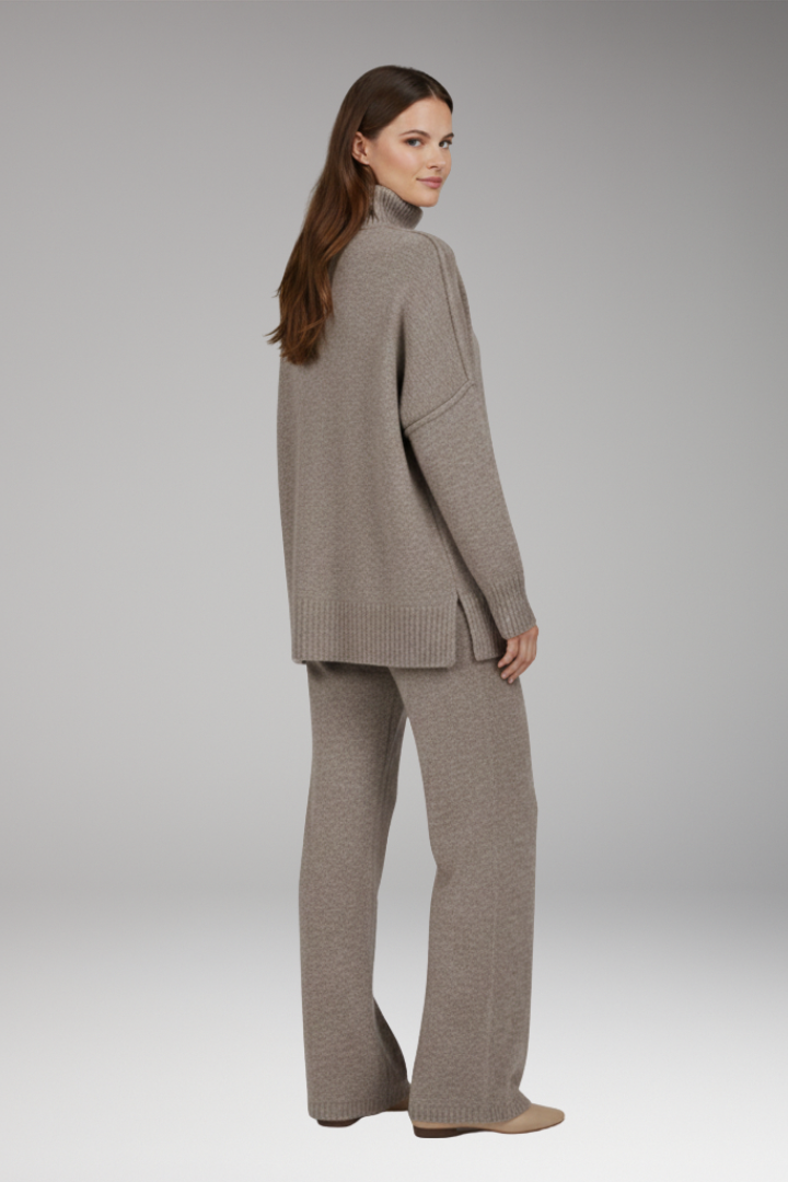 Women's Knit Turtleneck Jumper And Wide Leg Pants Set