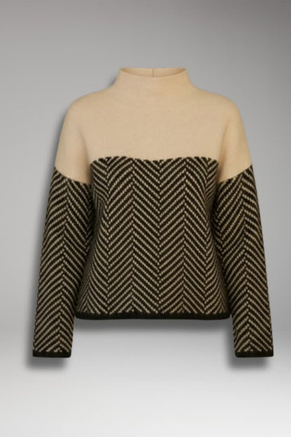 Women's Knit Sweater Stand Collar Two-Tone - Vonnera