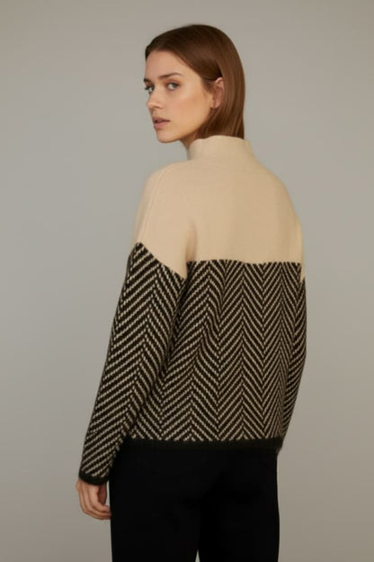 Women's Knit Sweater Stand Collar Two-Tone
