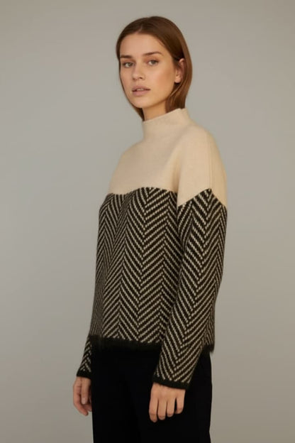 Women's Knit Sweater Stand Collar Two-Tone