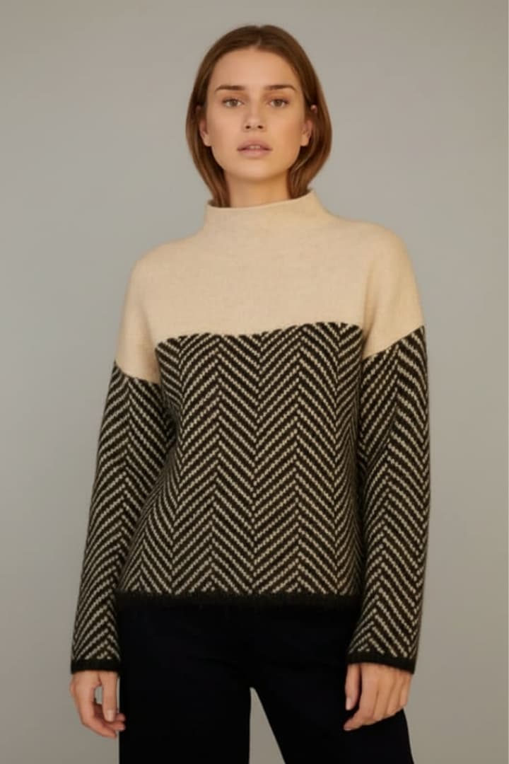 Women's Knit Sweater Stand Collar Two-Tone