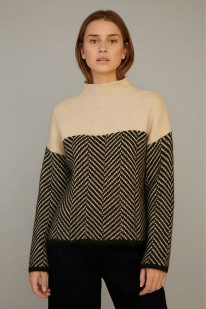 Women's Knit Sweater Stand Collar Two-Tone