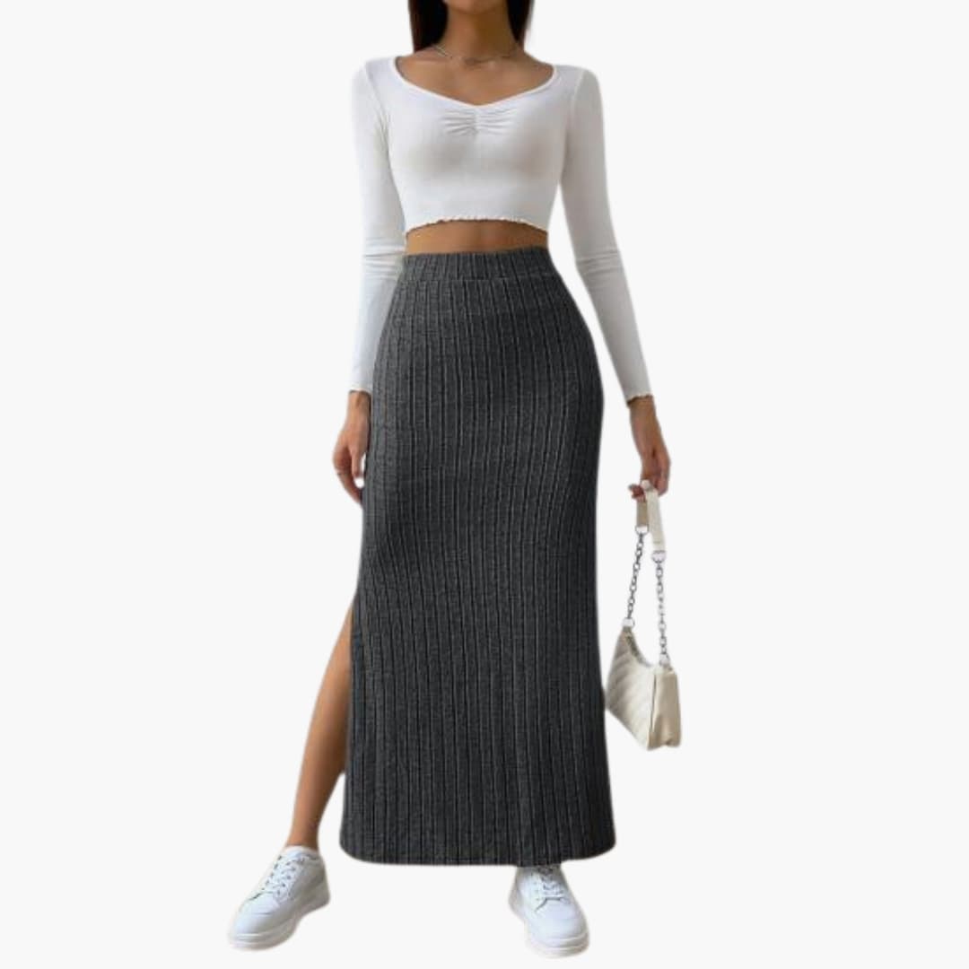 Women's Knit Midi Skirt Elastic Waist - Vonnera