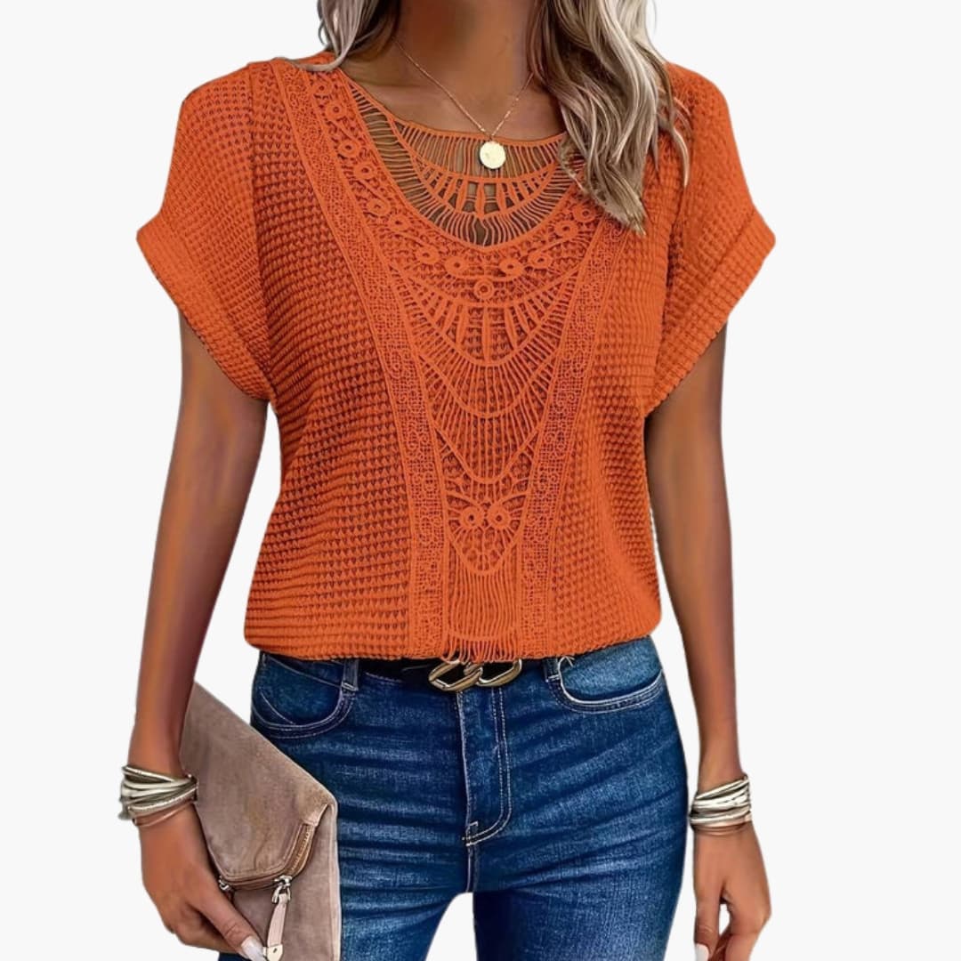 Women Lace Crew Neck T-Shirt