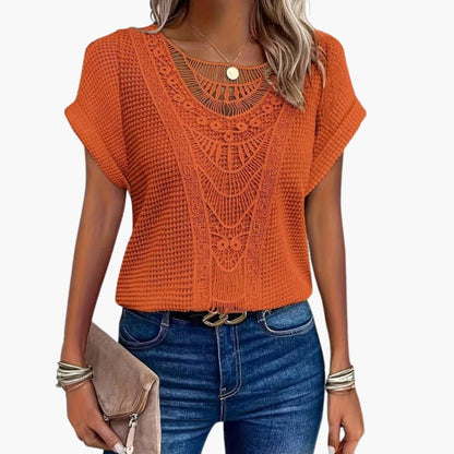 Women Lace Crew Neck T-Shirt